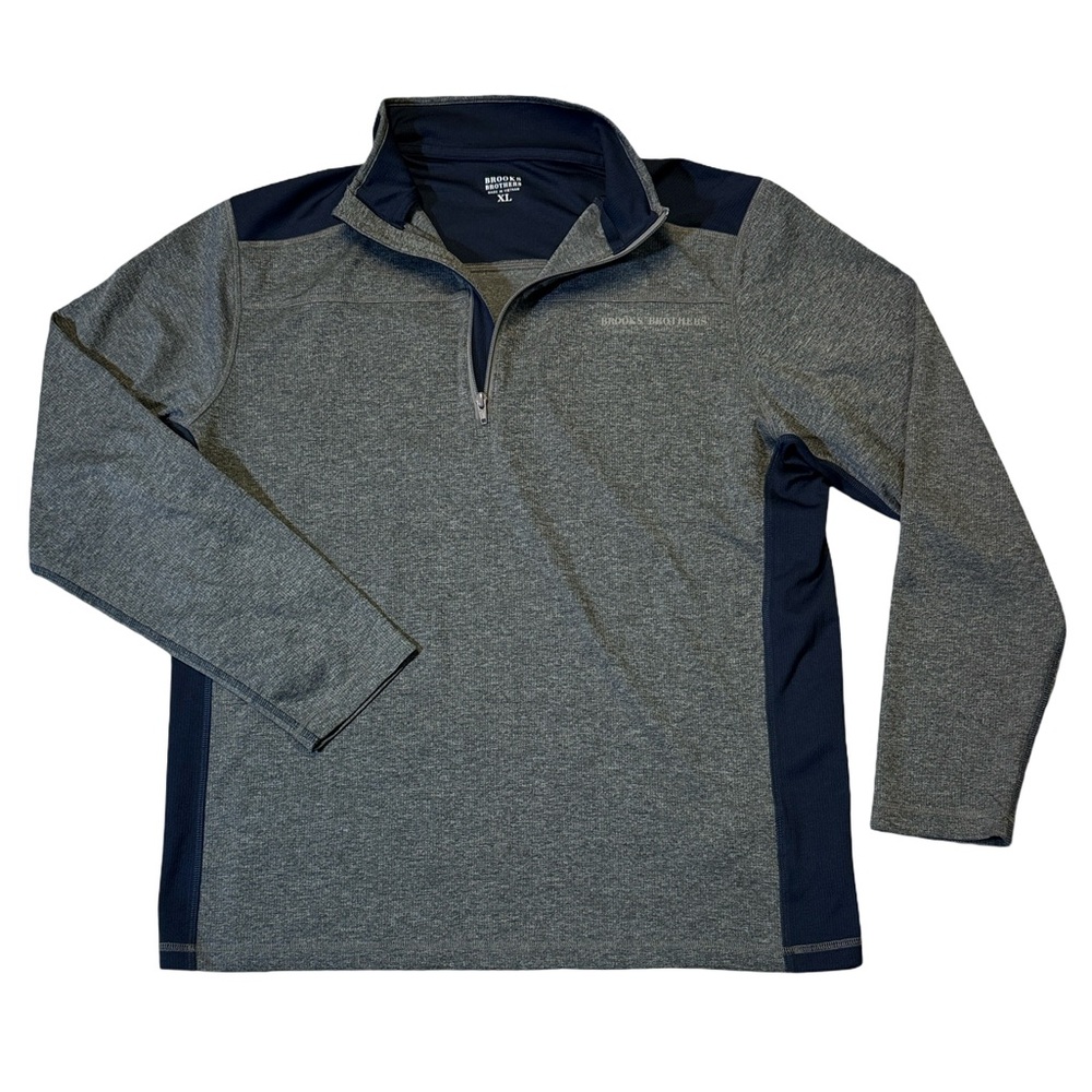 Brooks Brothers mens XL gray blue 1/4 zip performance pullover golf sweater EUC